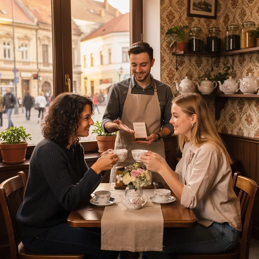 Egy csésze gőzölgő tea asztalon, mellette citromszeletek és méz.