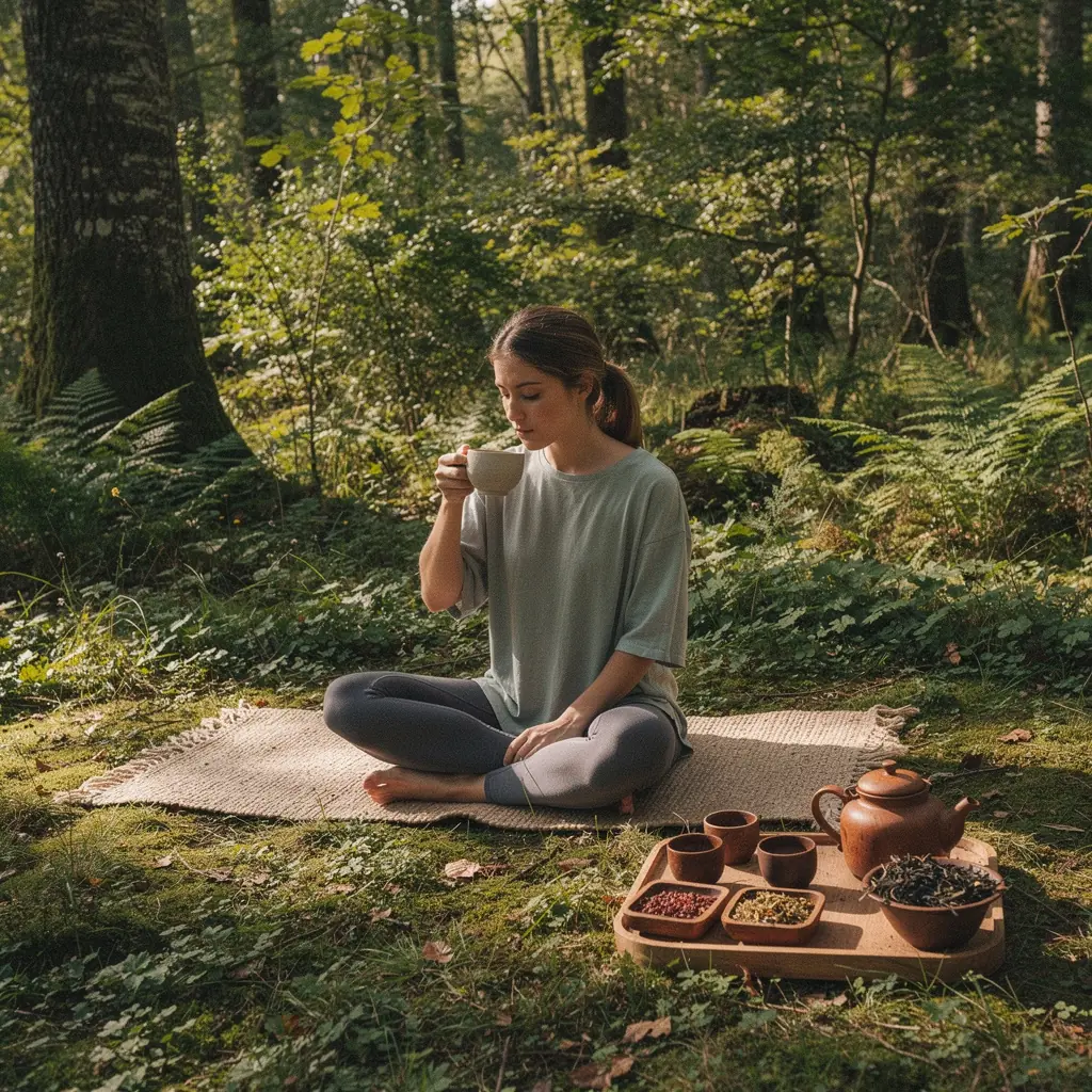 Gyógyteák összetevői, mint például kamilla és levendula, az asztalon.
